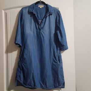 Cloth & Stone Blue Tencel Lyocell Shift Dress Pockets Medium C6582-549-119